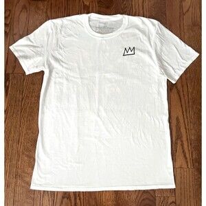 Jean-Michel Basquiat Mens L White Crown Graphic Print Crew Neck Cotton Tee